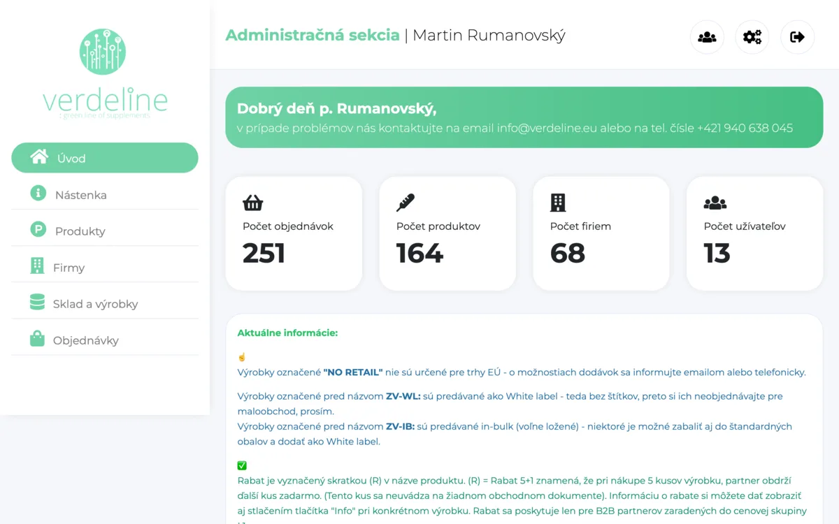 Verdeline — objednávkový B2B portál